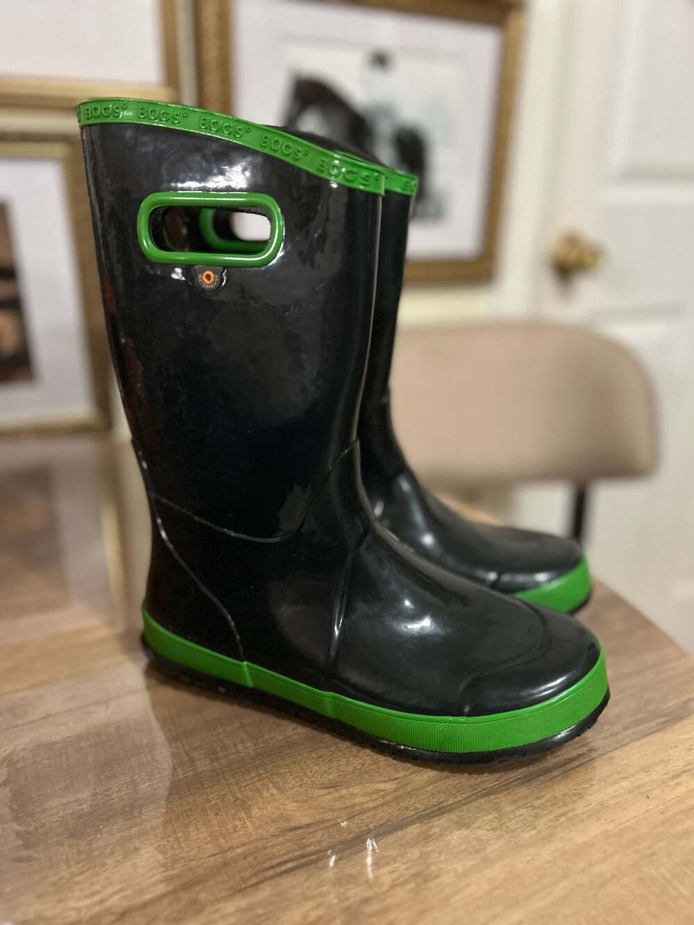 Bogs Kids Solid Rain Boot Navy/Green Waterproof Rubber Boots